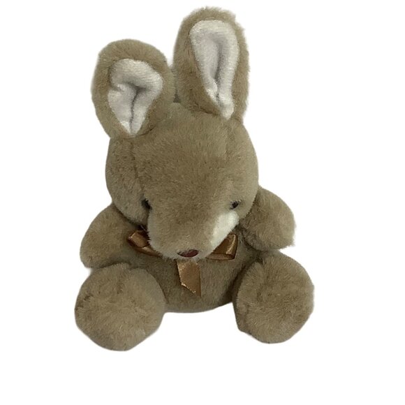 Vtg Cuddle Wit Bunny Rabbit Plush Bow Soft Brown White Stuffed Animal Toy 6" - Picture 1 of 5